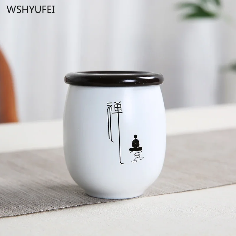 1Pcs White Zen Small Ceramic Home Ganoderma Lucidum Tea Coffee Bean Biscuits Candy Sealed Jar Pills Powder Ceramic Storage Tank