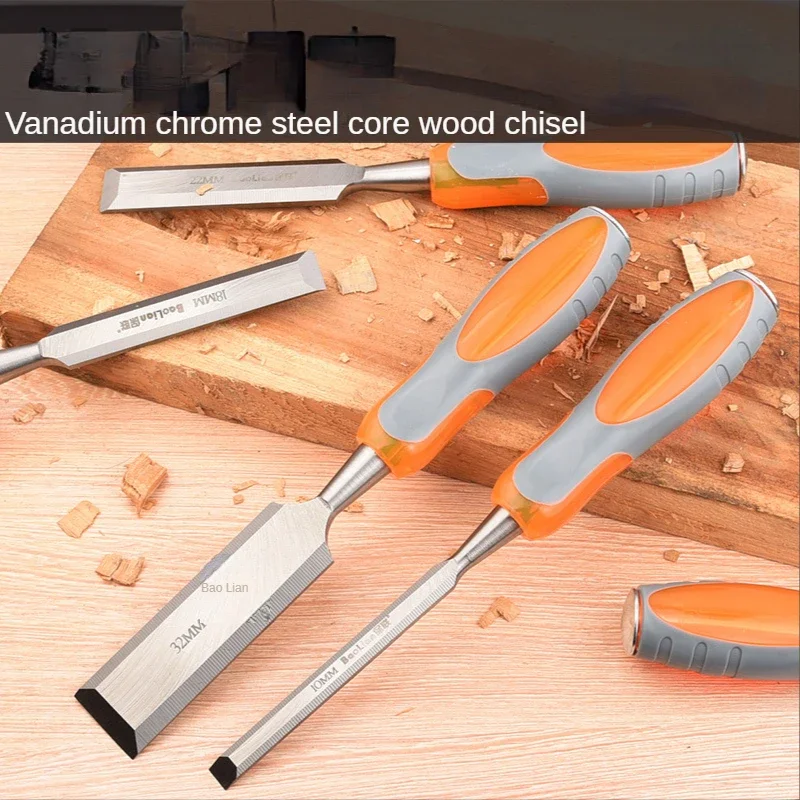 

4-piece set of woodworking tools, chrome vanadium steel, special steel, through handle, woodworking chisel, flat chisel