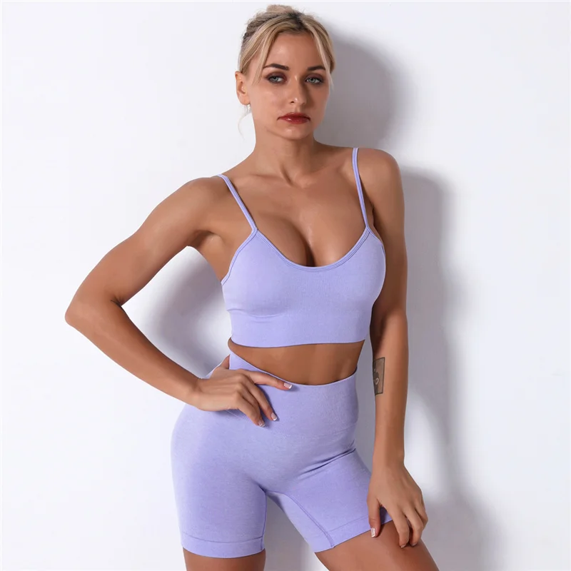 Seamless Yoga Set Sport Pants Bra Gym Suits Fitness Shorts Crop Top Women High Waist Running Cycling Leggings Sports Sets