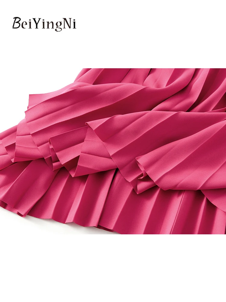 Beiyingni Woman Pleated Midi Skirt Solid Color Casual Woman's Elegant A-line High Waist Skirts Korean Fashion Large Hem Faldas