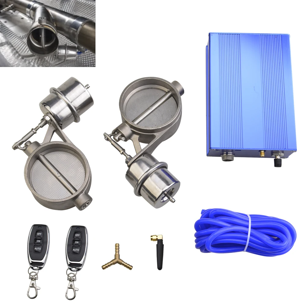 Exhaust Control Valve Set With 2PCS Vacuum Actuator 2 2.36 2.5 2.75 3 3.5inch Pipe With Blue Pump Remote Controller