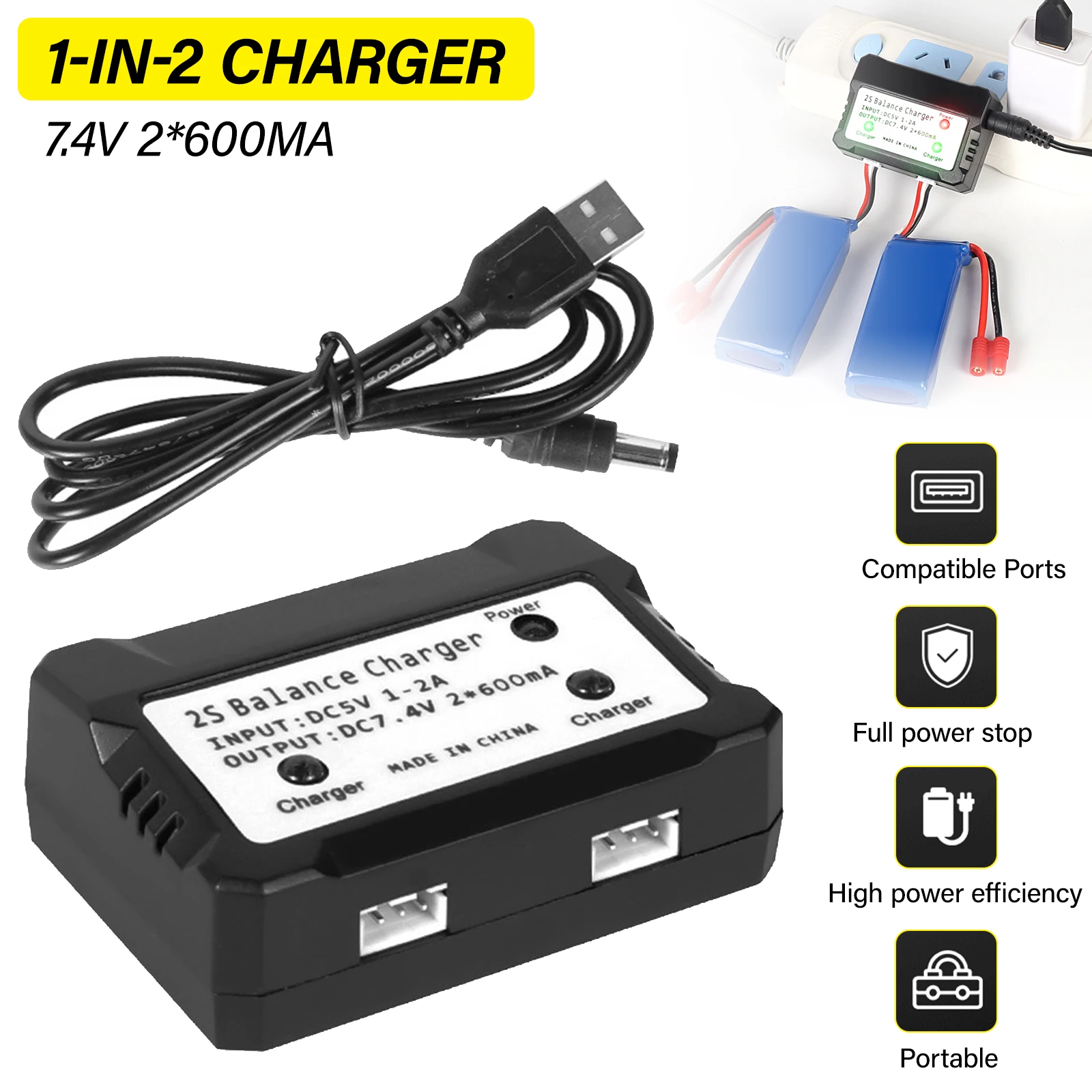 

7.4V lithium battery charger, one drag, two balance charging, protecting the lights of the MB charger for WLTOYS A969-B 144001