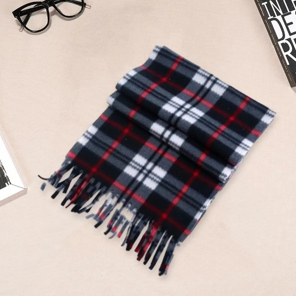 Unisex Winter Scarf Plaid Print Tassel Thick Warm Soft Double sided Plush Scarf Long Wide Neck Lady Fall Scarf