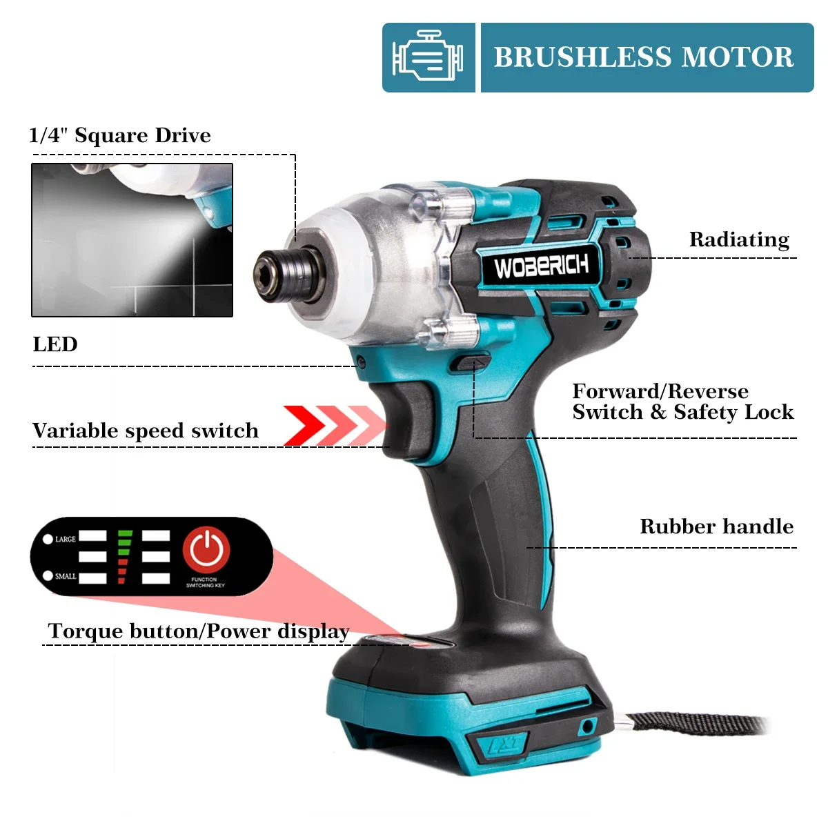 Chave de fenda elétrica sem fio com luz LED, velocidade variável, Brushless Impact Wrench, Drill Driver recarregável, Makita Bateria, 18V