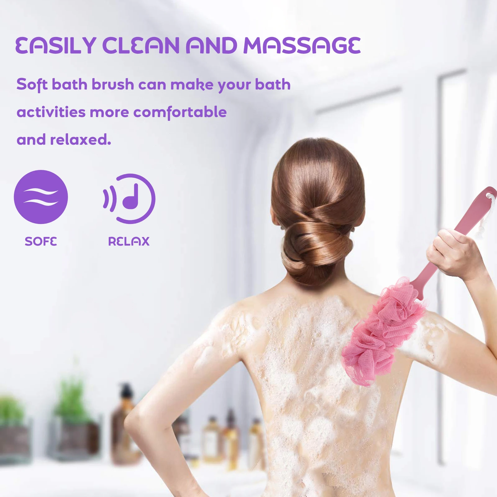 

2Pcs Body Bathing Brush Long Handle Back Washer Exfoliating Tool for Shower Easy Hang Scrubber for Shower