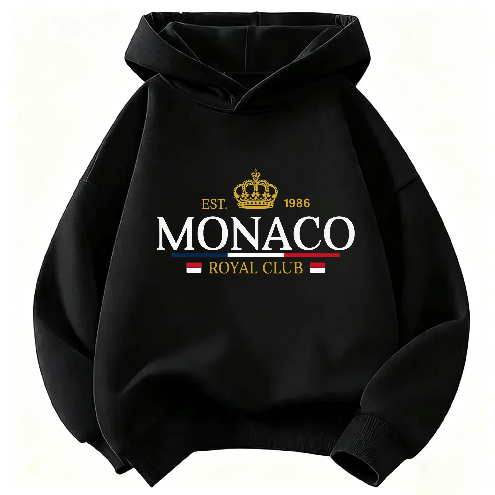 Kids Fleece Hoodie MONACO Royal Club Crown EST.1986 Print Warm Hooded Sweatshirt Boys Girls Casual Oversized Pullover Tops