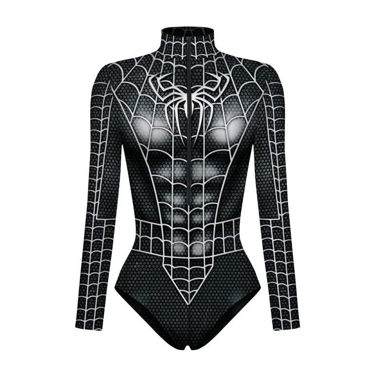 Bodysuit homem-aranha para homens e mulheres, macacão capitão super-herói, impressão 3D, maiô manga longa, carnaval de Halloween