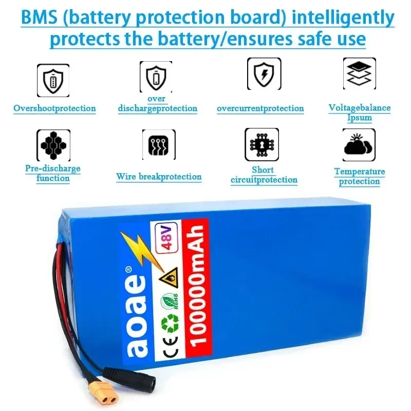 13S6P 48V 100Ah 18650 Lithium Battery Pack 1000W High Power 54.6V built-in 30A BMS for outdoor power tool backup battery！