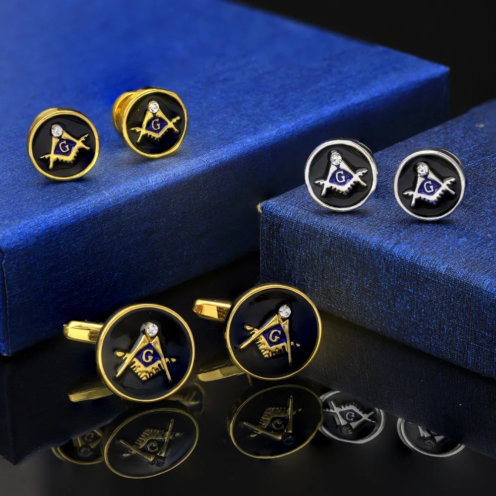 A Pair of Masonic Round Drip Oil Cufflinks Fashion French Shirt Sleeve Studs Cufflinks Business Suit Shirt Pin