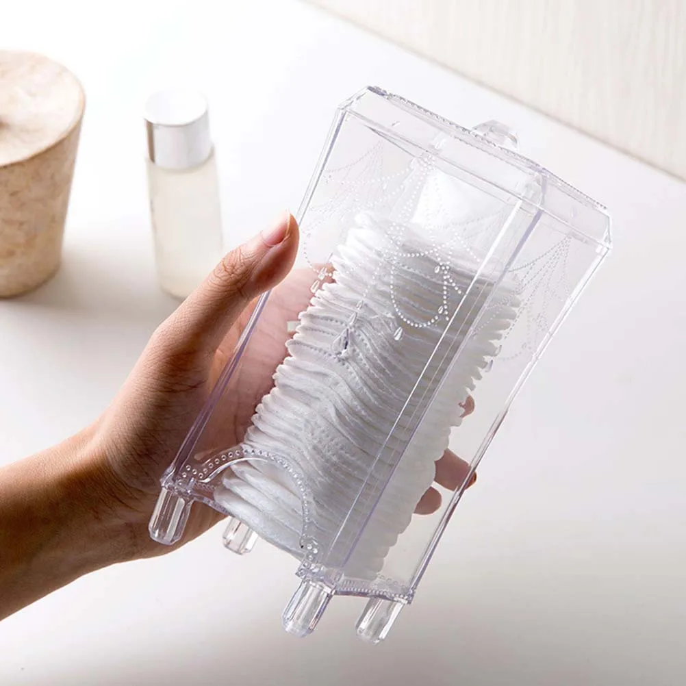 

1pc Cotton Pad Organizer Storage Box Square Transparent Container Dust-Proof With Lid Cut-Out Design For Bathroom Bedroom Makeup