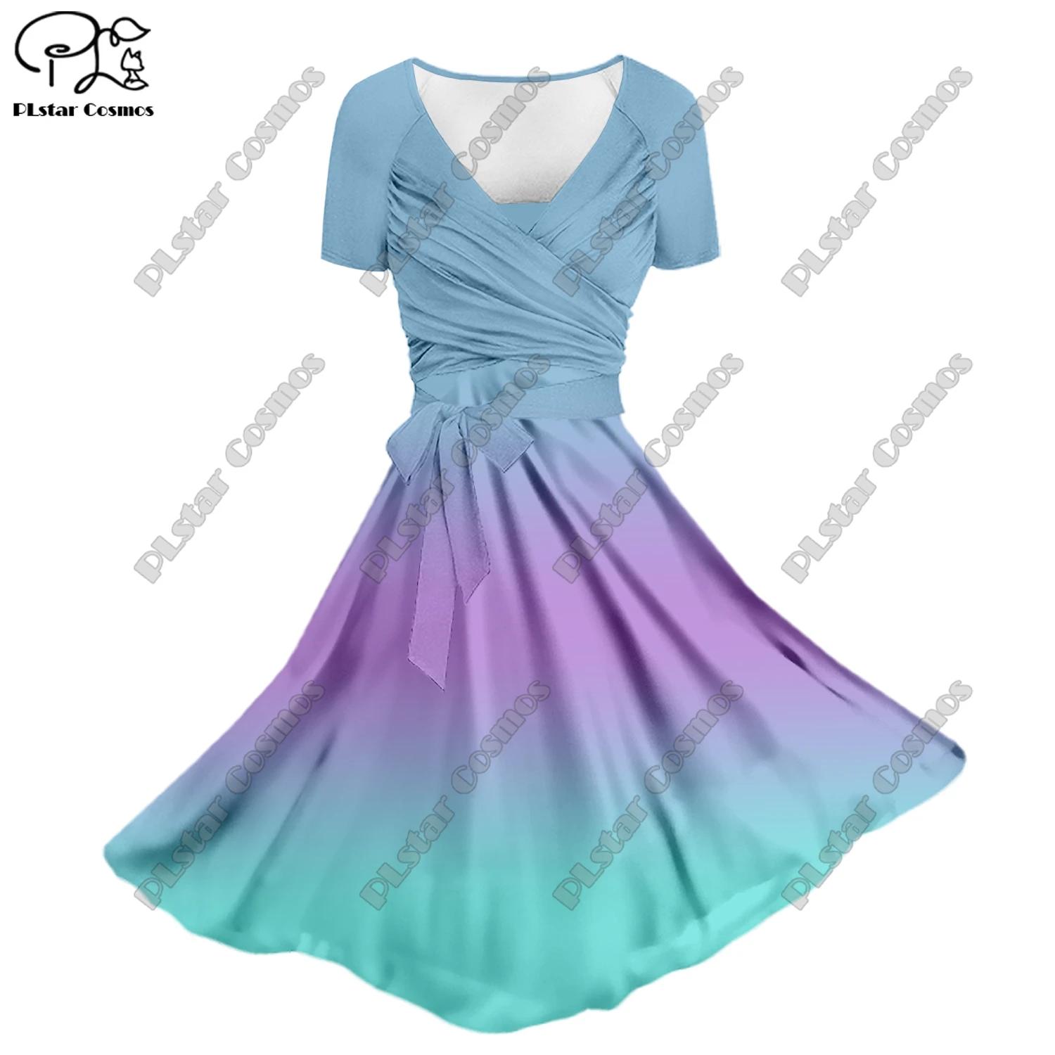 3D printing flower color gradient flamingo summer A-line suspender skirt bowknot twill top ladies two-piece set series 3