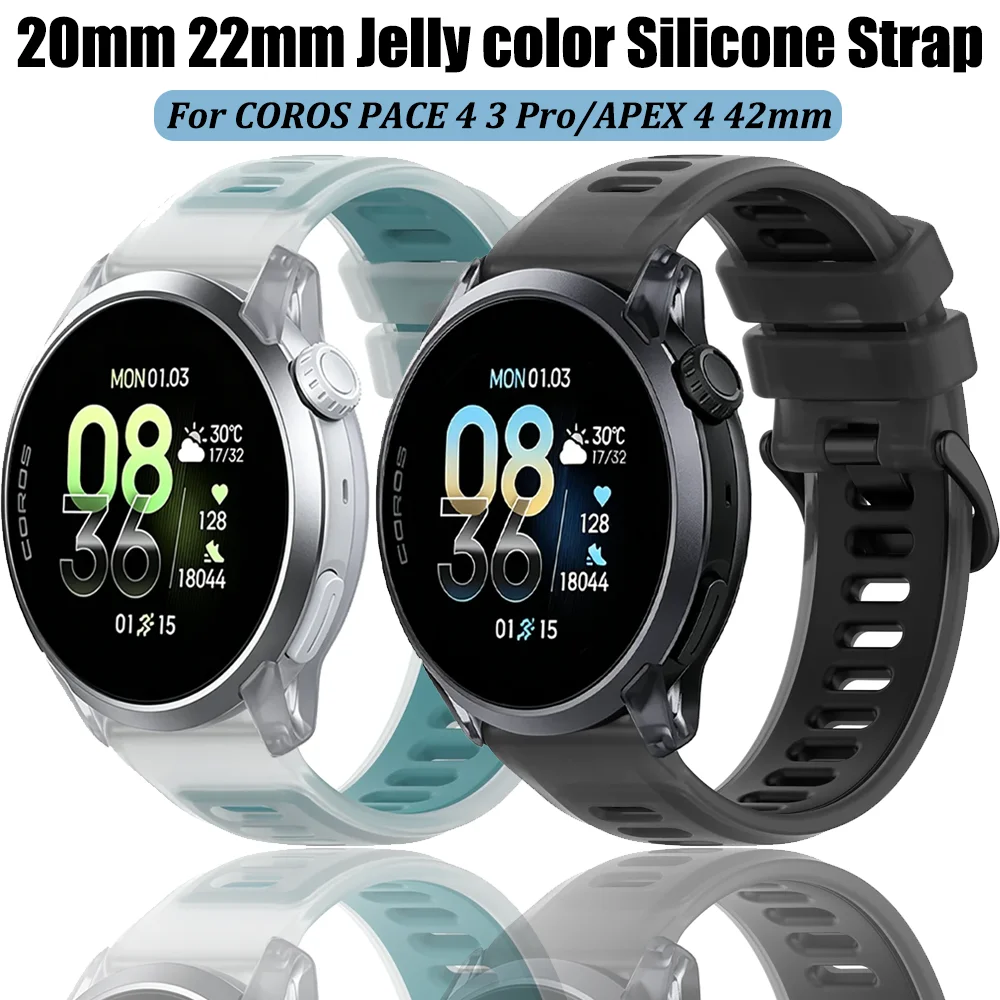 20/22mm Jelly color Silicone Strap For COROS PACE 4 3 Pro/APEX 4 42mm Two-Tone Sports Bracelet Garmin Forerunner 570 970 170 70
