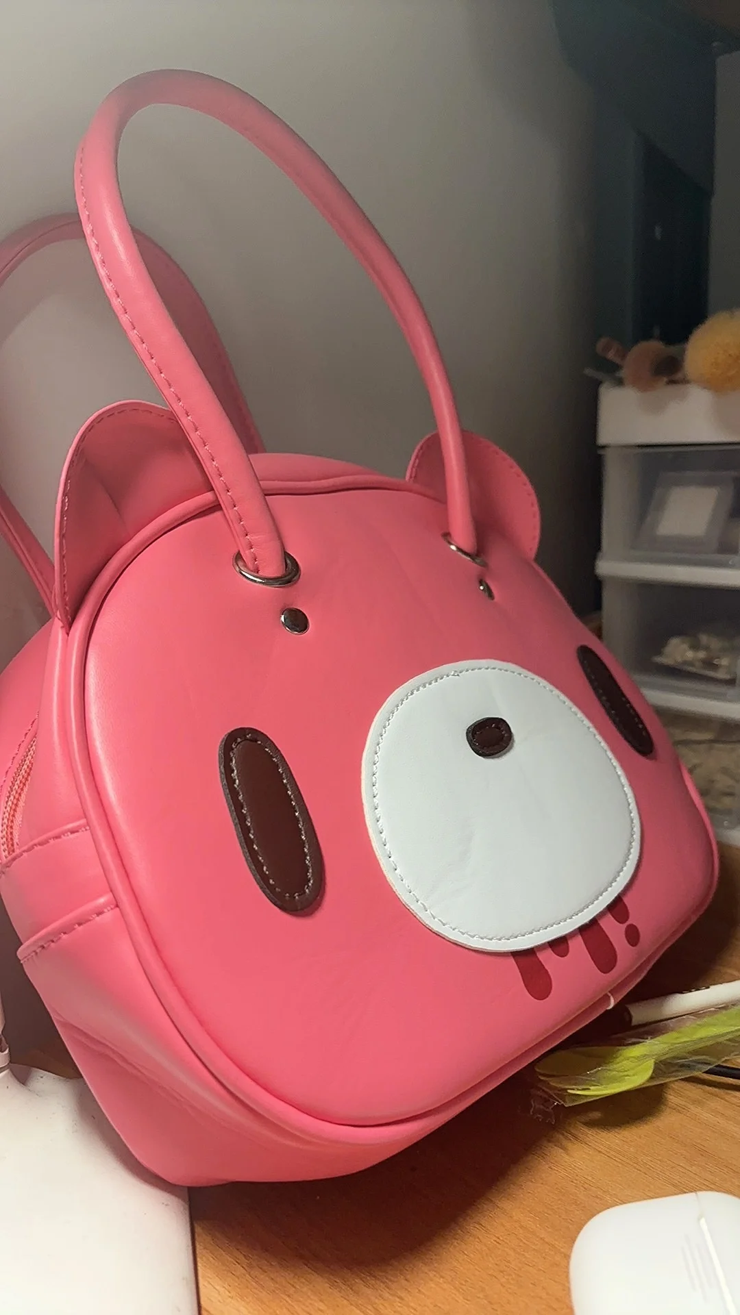 Kawaii Gloomying Bear Bag Y2K Portable Makeup Bag Cute Tote Handbag PU Shoulder Bag Storage Bag Cartoon Ins Girl Birthday Gift