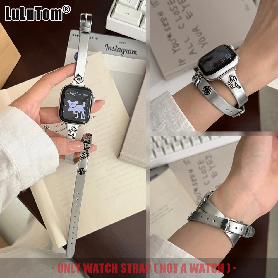 

Кожаный ремешок с милой собакой для Apple Watch UItra 10 9 8 7 6 5 SE Band iWatch Series 41 42 40 38 49 45 44 46 Элегантные браслеты