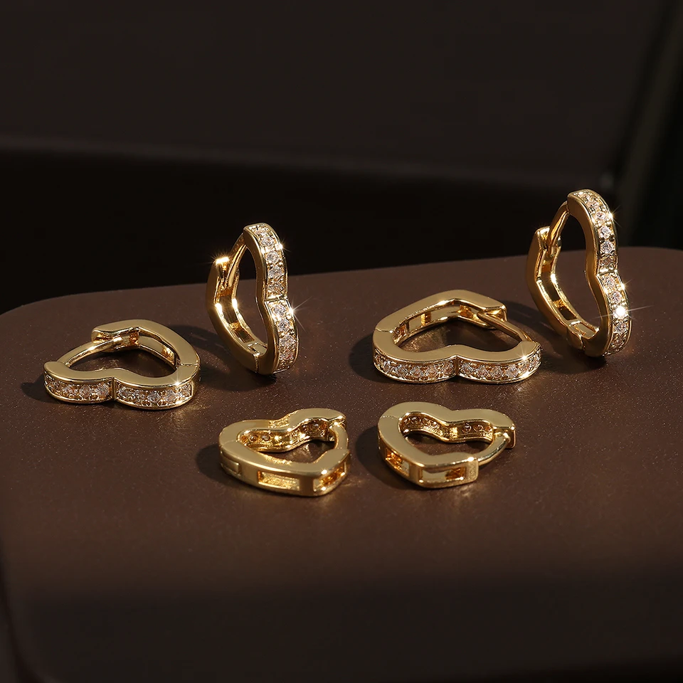 Small Heart Hoop Earrings Women Luxury Micro Paved CZ Crystal Earrings Gold-Color Girls Fashion Party Jewelry Gifts