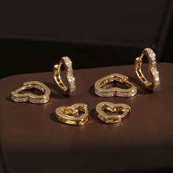 Small Heart Hoop Earrings Women Luxury Micro Paved CZ Crystal Earrings Gold-Color Girls Fashion Party Jewelry Gifts