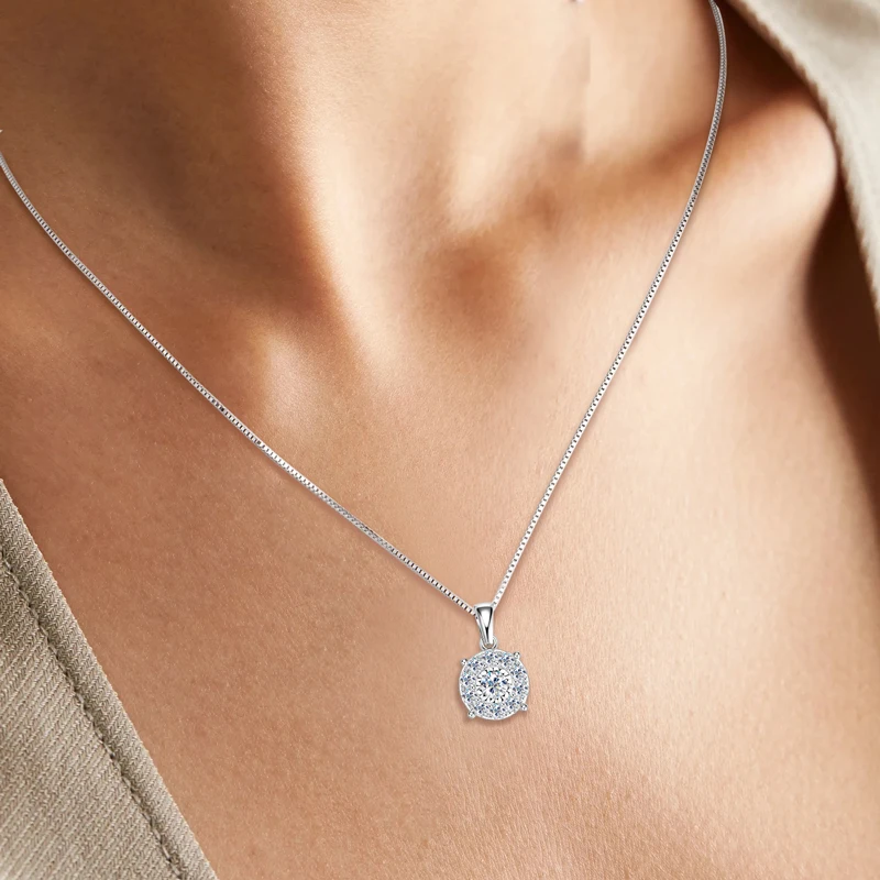 IOGOU 100% Real 925 Silver Round Moissanite Necklace for Women 4.5mm&2.5mm D Color Lab Diamond Luxury Pendant Engagement Gift