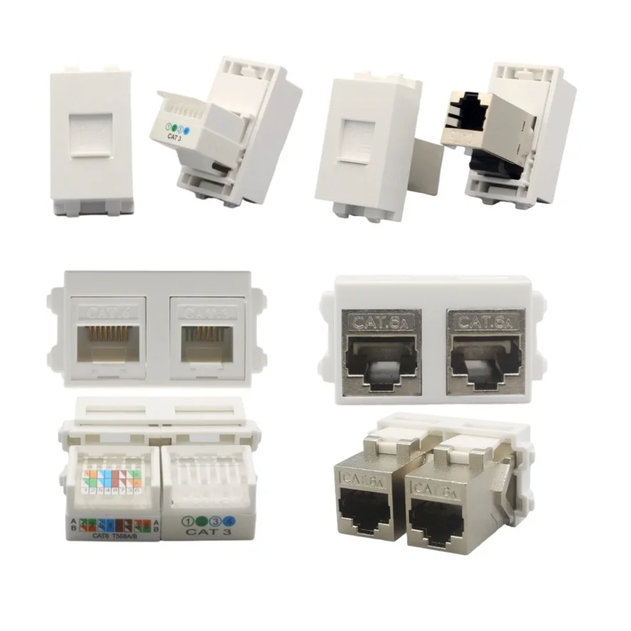 panel chassis mount 128 type rj11 cat3 rj45 cat6 cat6a connector module extender coupler white color wall plate socket