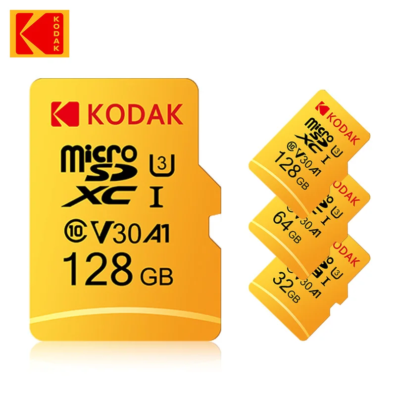 Carte Micro TF Kodak U3 avec une capacité de 32G, 64G, 128G et 256G, norme UHS-I haute vitesse pour les besoins de stockage TF