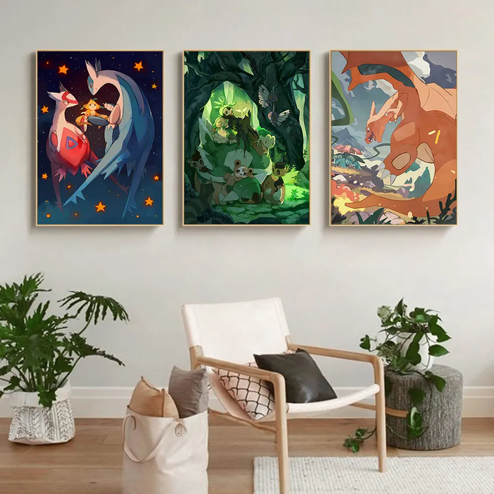 Canvas Painting Classic Anime Peripheral Pokémon Cute Characters Posters Wall Art Mural for Kids Room Decor Christmas Presents