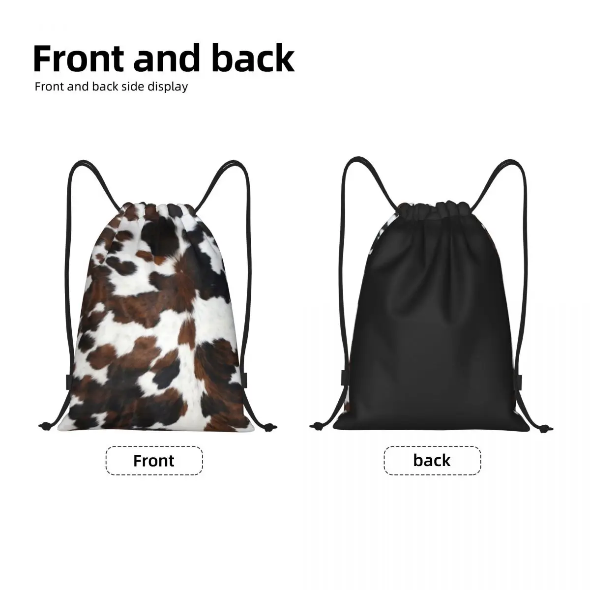 Cowhide Texture Drawstring Backpack Sports Gym Bag for Men Women Animal Hide Leather Training Sackpack