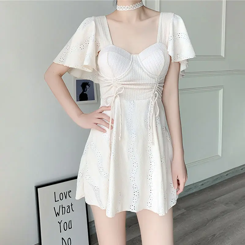 2023 New Women's Clothing Solid Color Korean Version Conjoined Body Fashion Slim Oversized Hollow Out Ruffles Casual Swimwears