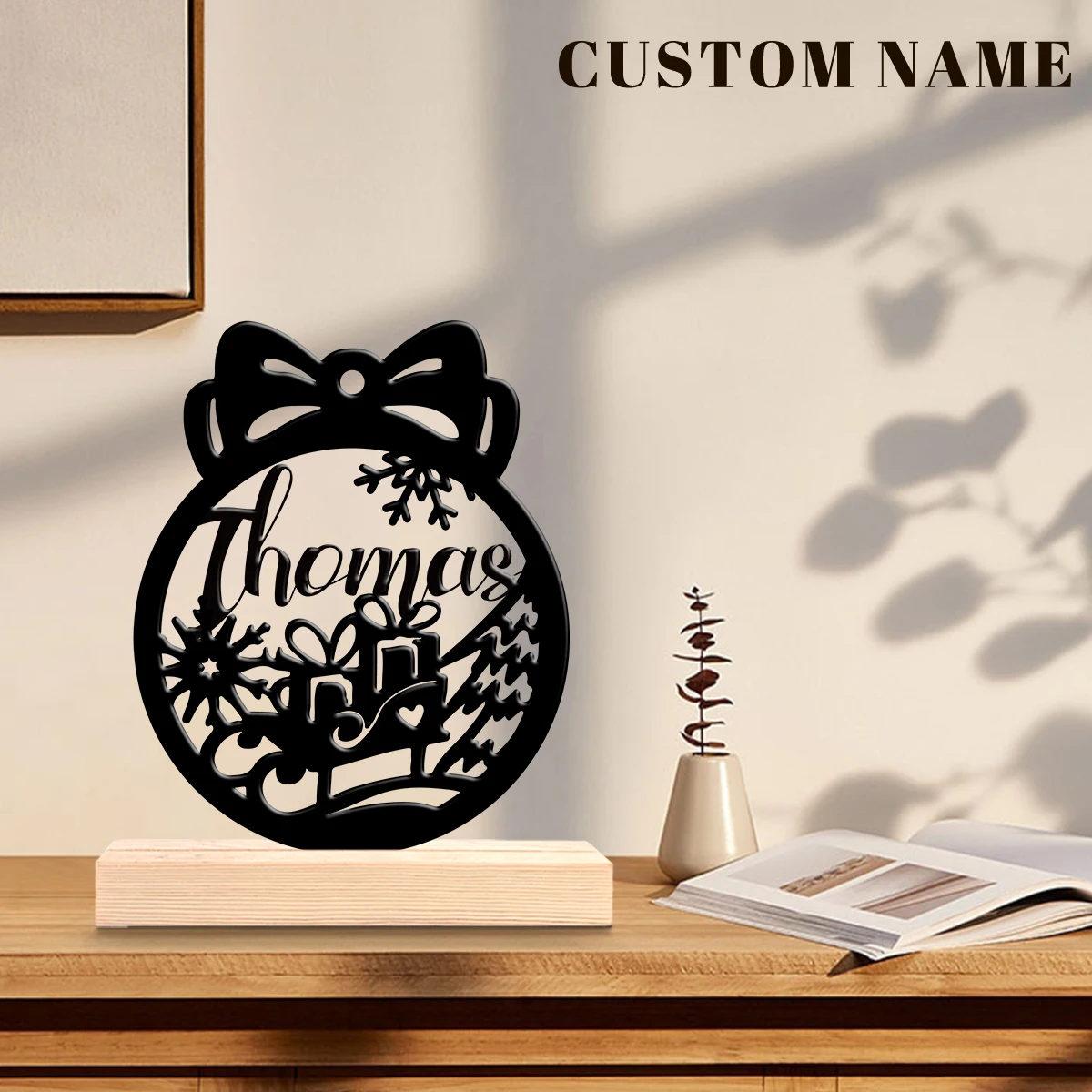 1pc Interesting Metal Desktop Decoration Custom Content Equipped with Wooden Base Unique Desktop Decoration Custom Gifts