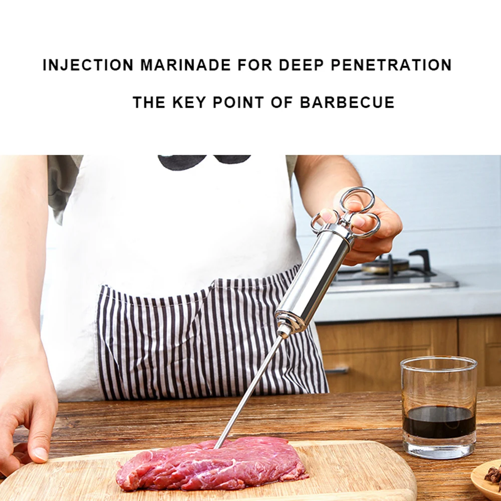 Stainless Steel Meat Injector Syringe Kit Flavor Injector with 3 Marinade Needles Kitchen Food Injection Syringe Home Accessorie