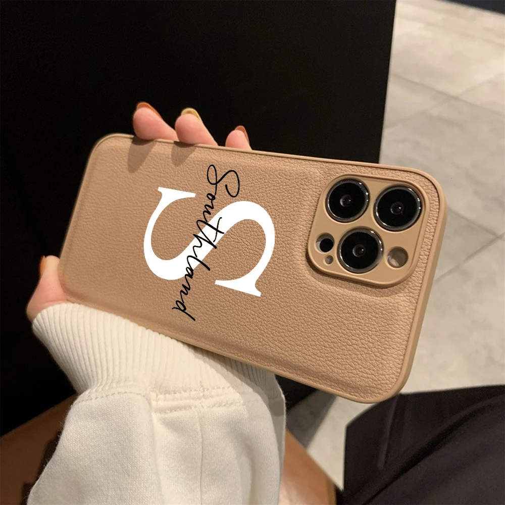 حافظة هاتف جلدية اسم شخصي ، غطاء حرف مخصص لهاتف آيفون 15 ، 14 ، 13 ، 12 ، 11 Pro Max ، XS ، XR ، 7 ، 8 Plus ، 15 Pro Max