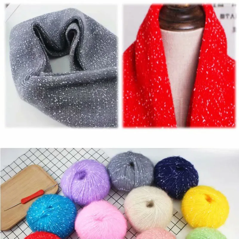 50g/roll Snow Point Mohair Cashmere Knitting Yarn Sequin Wool Yarn Wool Line Baby Scarf Hat Doll Soft Line Crochet Yarn