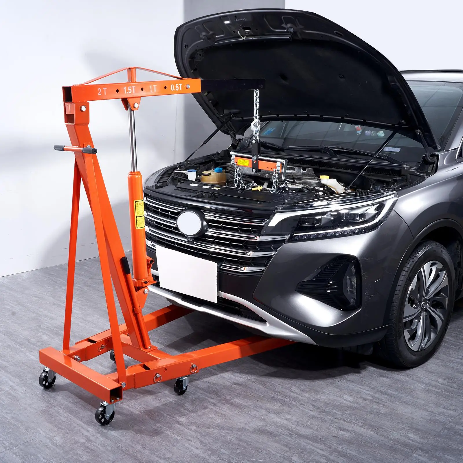 Hydraulic Engine Hoist with Lever, 2 Ton/4400 LBS Heavy-duty Cherry Picker Shop Crane, Foldable Engine Crane and Engine Hoist leveler for auto Repair, Motors, Weights Lifting, Loading