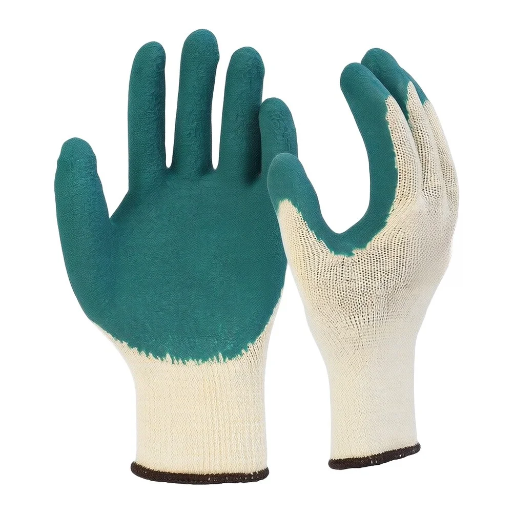 White Green Rubber Work Gloves Anti Slip Breathable Cotton Yarn Natural Rubber Grip Safety Gardening Labor Protection Gear