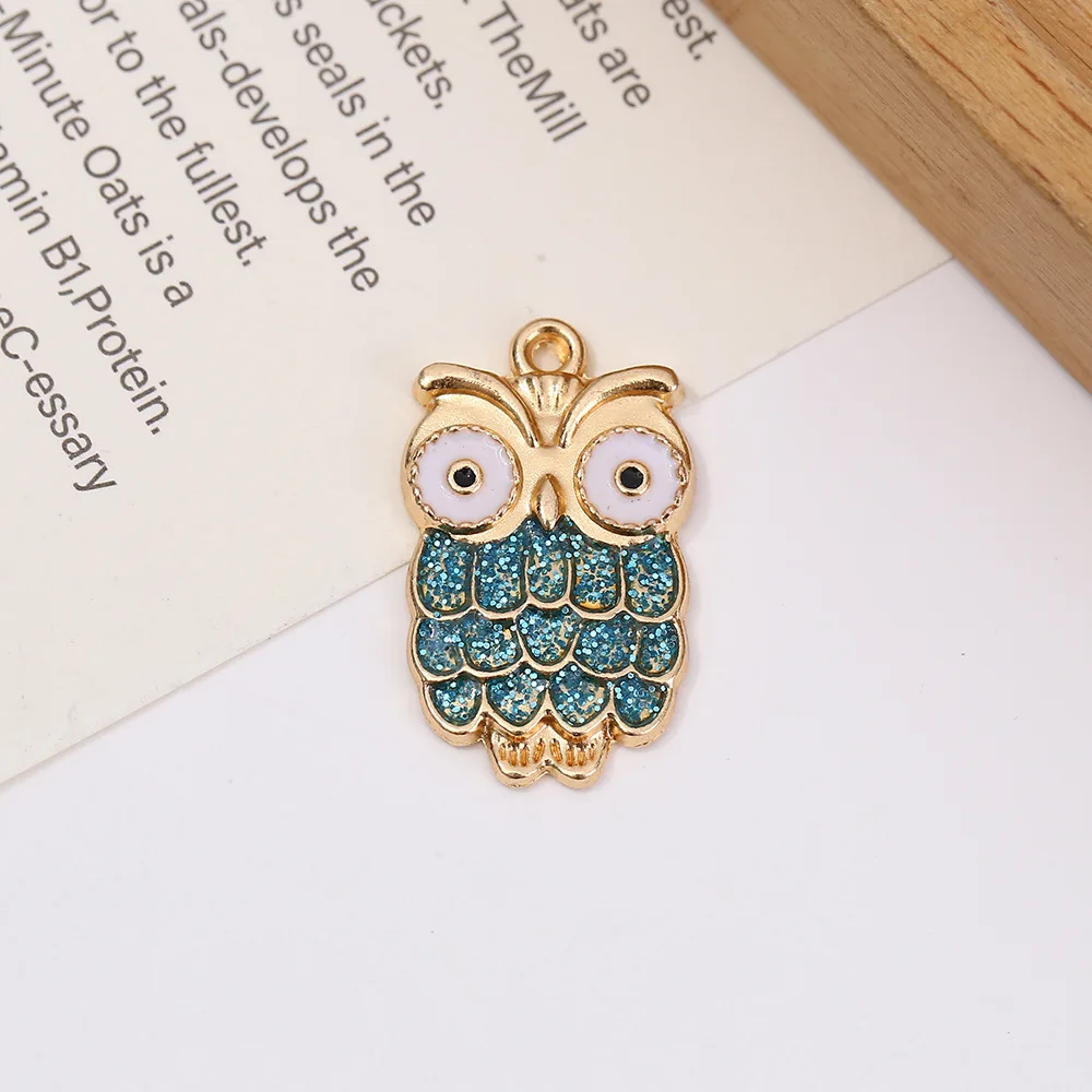 50pcs/lot Jewelry Accessory Alloy Colorful Zircon Owl Shaped Pendant For Charms Earrings  Bracelet