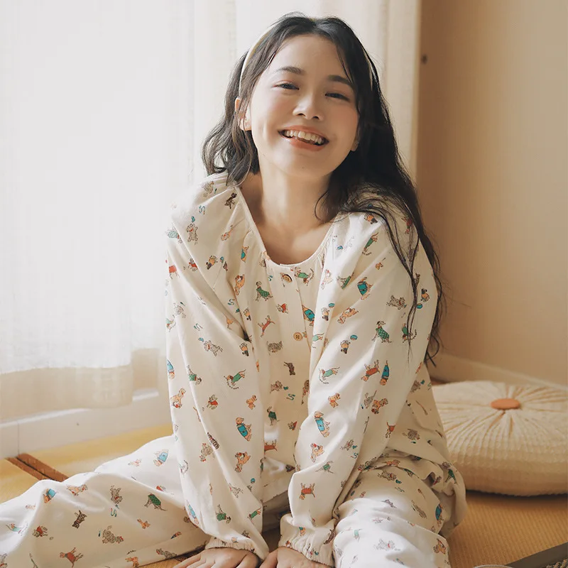 

Комплект домашней одежды из чистого хлопкового фланеля с мультяшным принтом, с длинными рукавами, для женщин, больших размеров, зимний, комфортный, дышащий