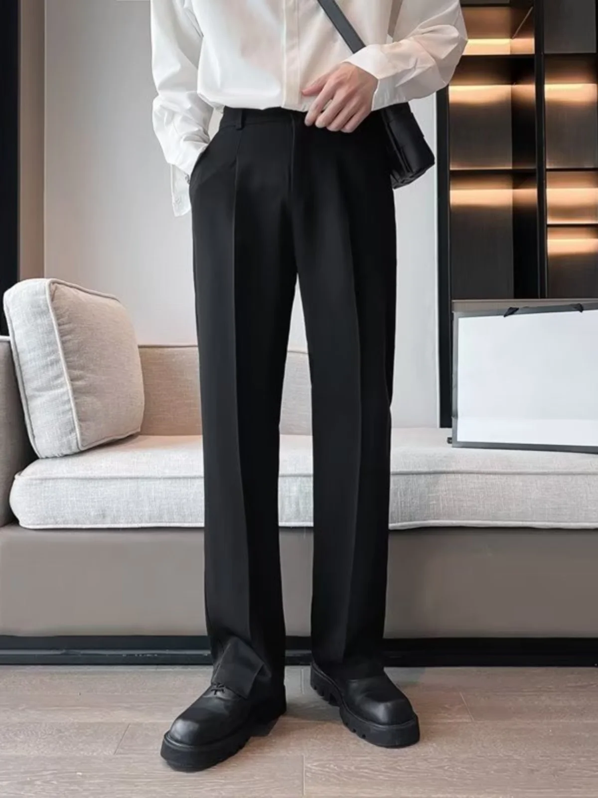 Loose Bla Casual Men's Pants Faionable Straight Leg Trousers Spring Autumn Wear Comfortable Drapey High-End Feeling Ameri...