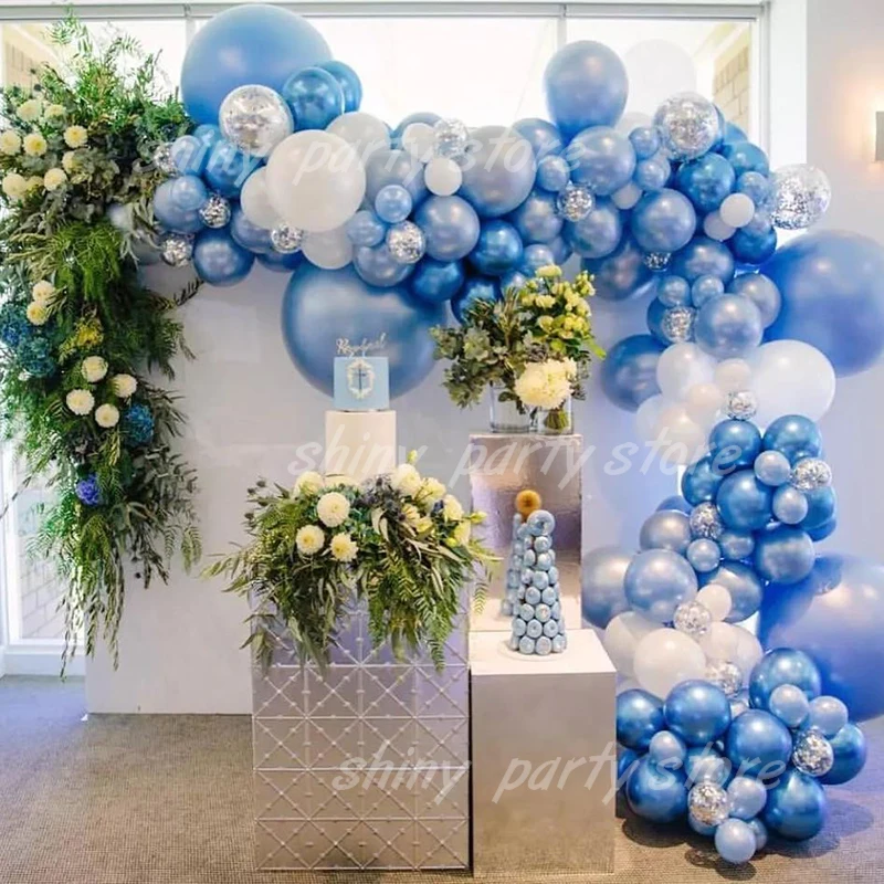 5-12inch White Blue Latex Balloons For Happy Birthday Party Decoration Adult Wedding Decor Helium Globos Baby Shower Globos