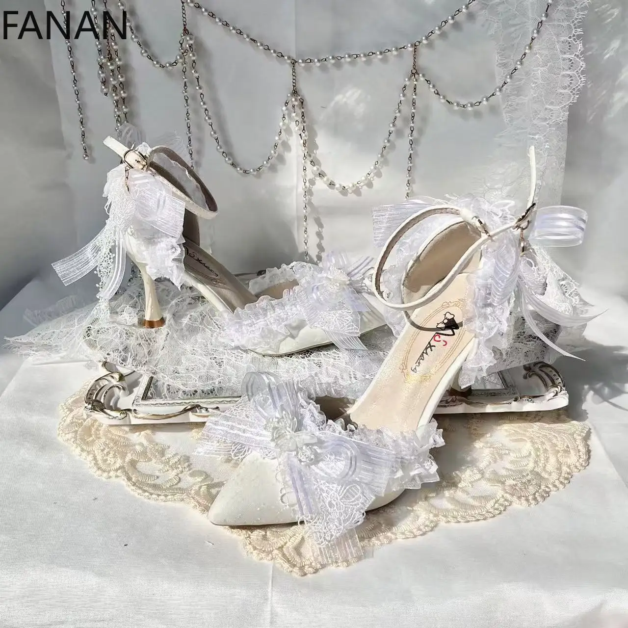 2025 New Lolita Pink Women's Shoes Sandals Lace Elegant Banquet Wedding High Heels Stiletto 5-8cm Pointed Sandals Pumps Original