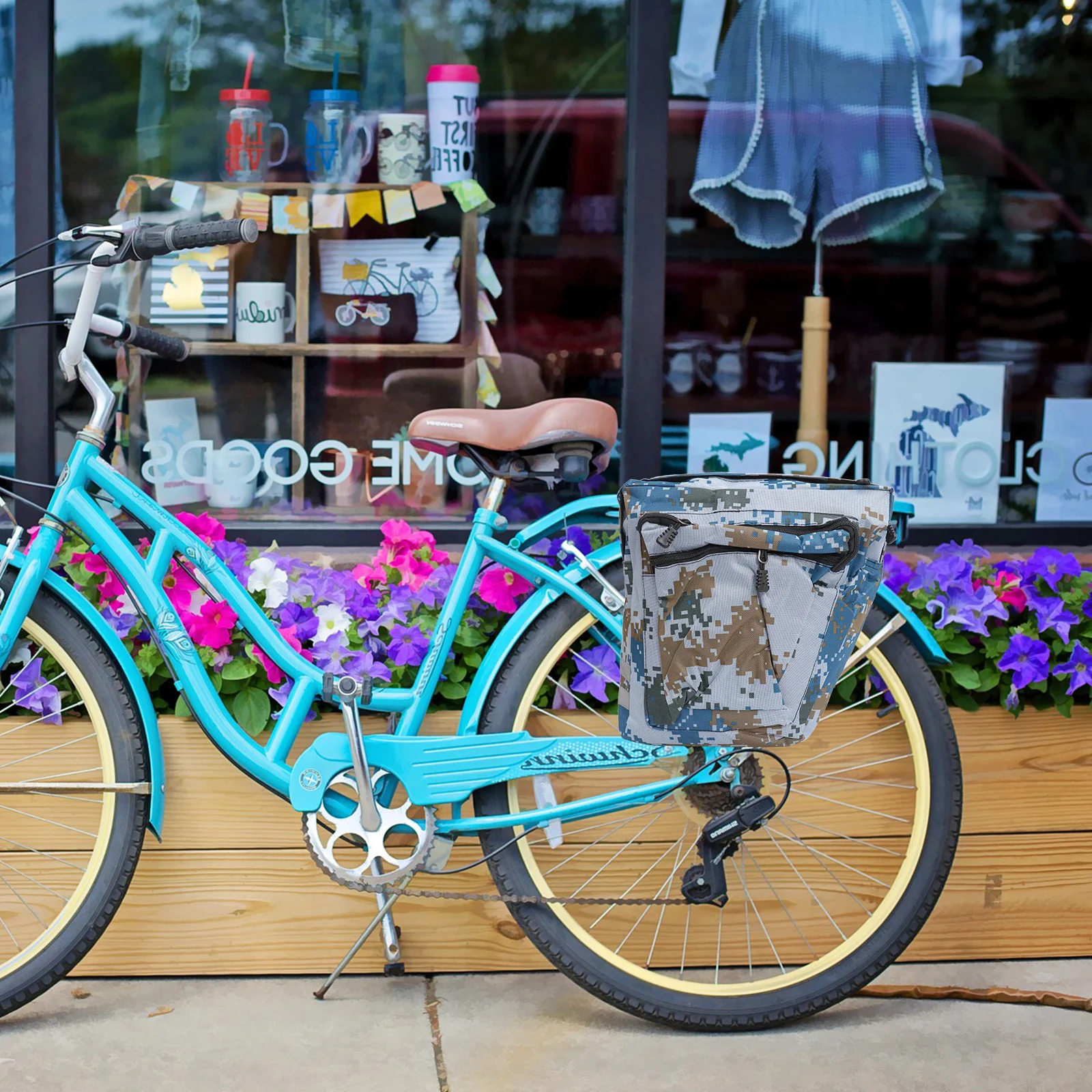 

Water Resistant Canvas Rear Seat Bag Camo Design with Two Bottle Pockets Saddle Trunk Bag for Mountain Bike Cycling Storage