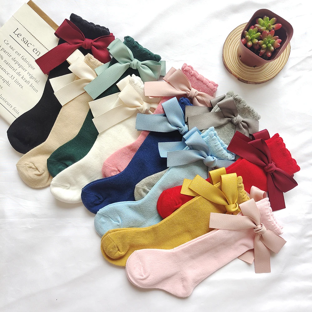 Neue Baby-Baumwollsocken mit Großer Schleife für Mädchen, Prinzessinnen-Socken, Kinder- und Kleinkinder-Strümpfe, Säuglings-Accessoires, Kinder-Langsocken – Detail 3
