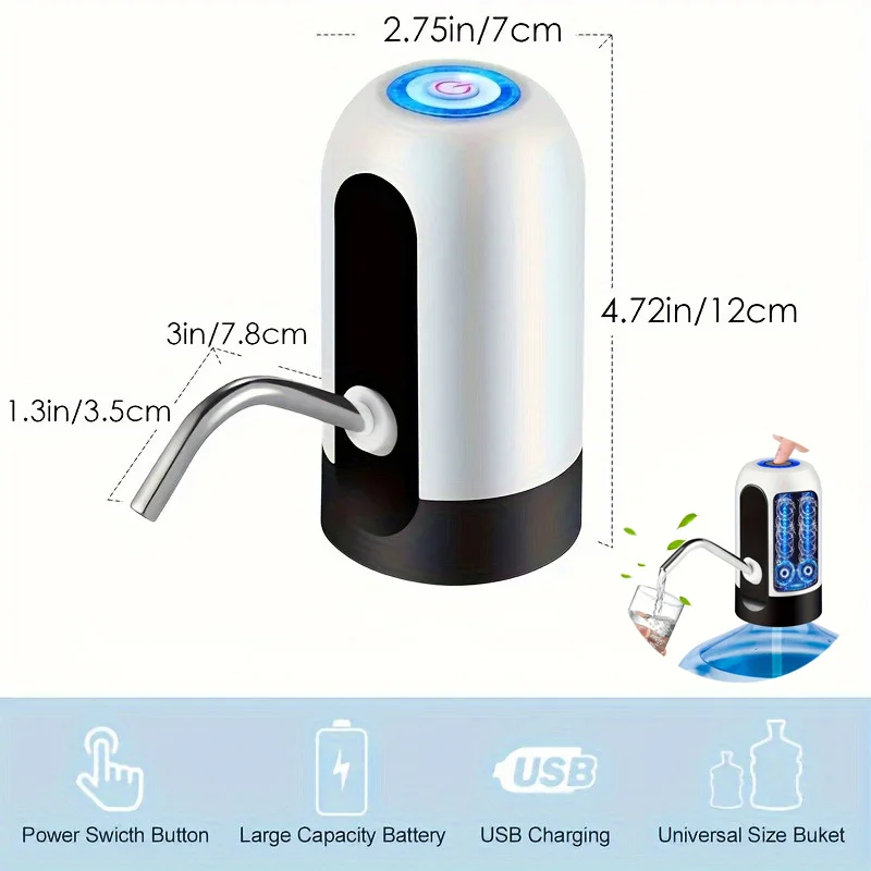 Tragbare elektrische Wasserpumpe mit Ein-Klick-Bedienung – USB-betriebener automatischer Wasserspender, verwendet für Zuhause, Camping, Picknick