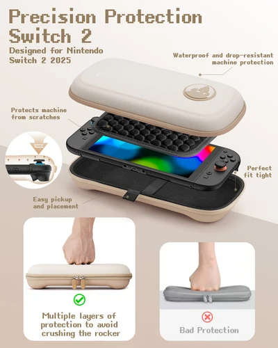 Imagen 2 del producto Estuche de transporte de viaje para Nintendo Switch 2 y Switch OLED, bolsa de almacenamiento protectora impermeable antiarañazos con 10 ranuras para tarjetas de juegos