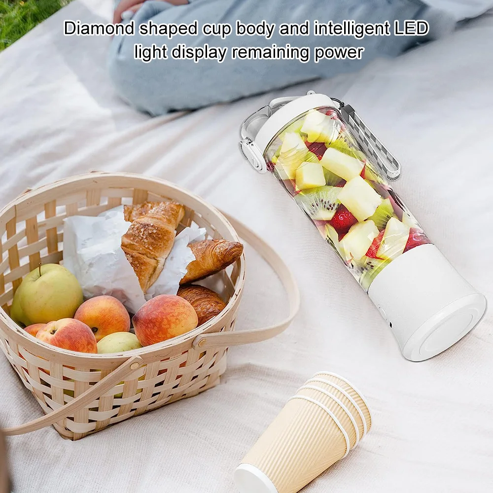 Portable 6-Blade Electric Juicer Blender 600ML Fruit Juicer Mixer USB Rechargeable Smoothies and Shakes Juicer Cup Juice Maker