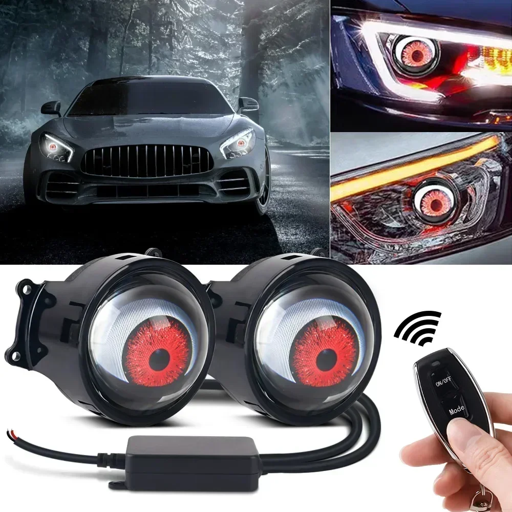 New 3-inch Devil\'s Eye LED Cool Dynamic LED Car Headlight control Eyes Retrofit Kits with remote control Assembly Cars Accessory