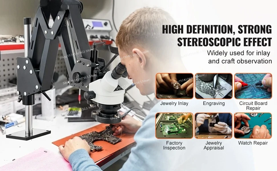 Multi-Directional Microscope Spring Bracket 7X-45X Magnification Jewelry Microscope Inlaid Stand Integrated USB LED Light