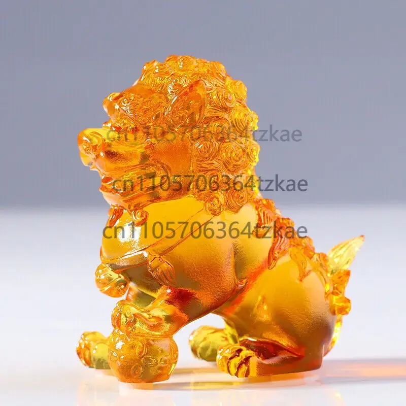 Pair Liu Li Crystal Lion Statue Feng Shui Guardian Foo Fu Dog Table Decor Gift