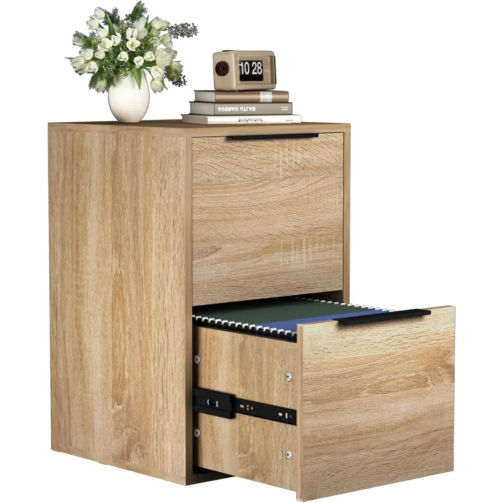 

2 Drawer File Cabinet, Wood File Cabinets with Hanging Bars for Letter Size, Wooden Samll Filing Cabinets for Home Office, Oak