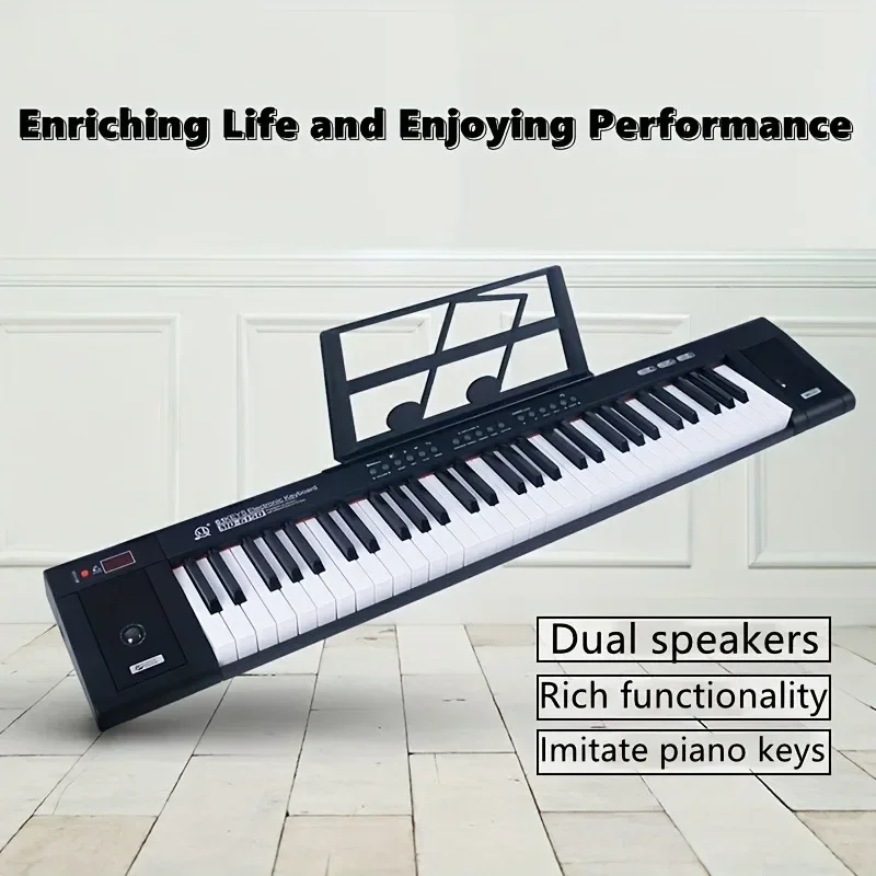 61-Key Portable Piano Keyboard with Enhanced Sound, Dual Speakers, Music Stand, Microphone - Perfect for Beginners & Adults