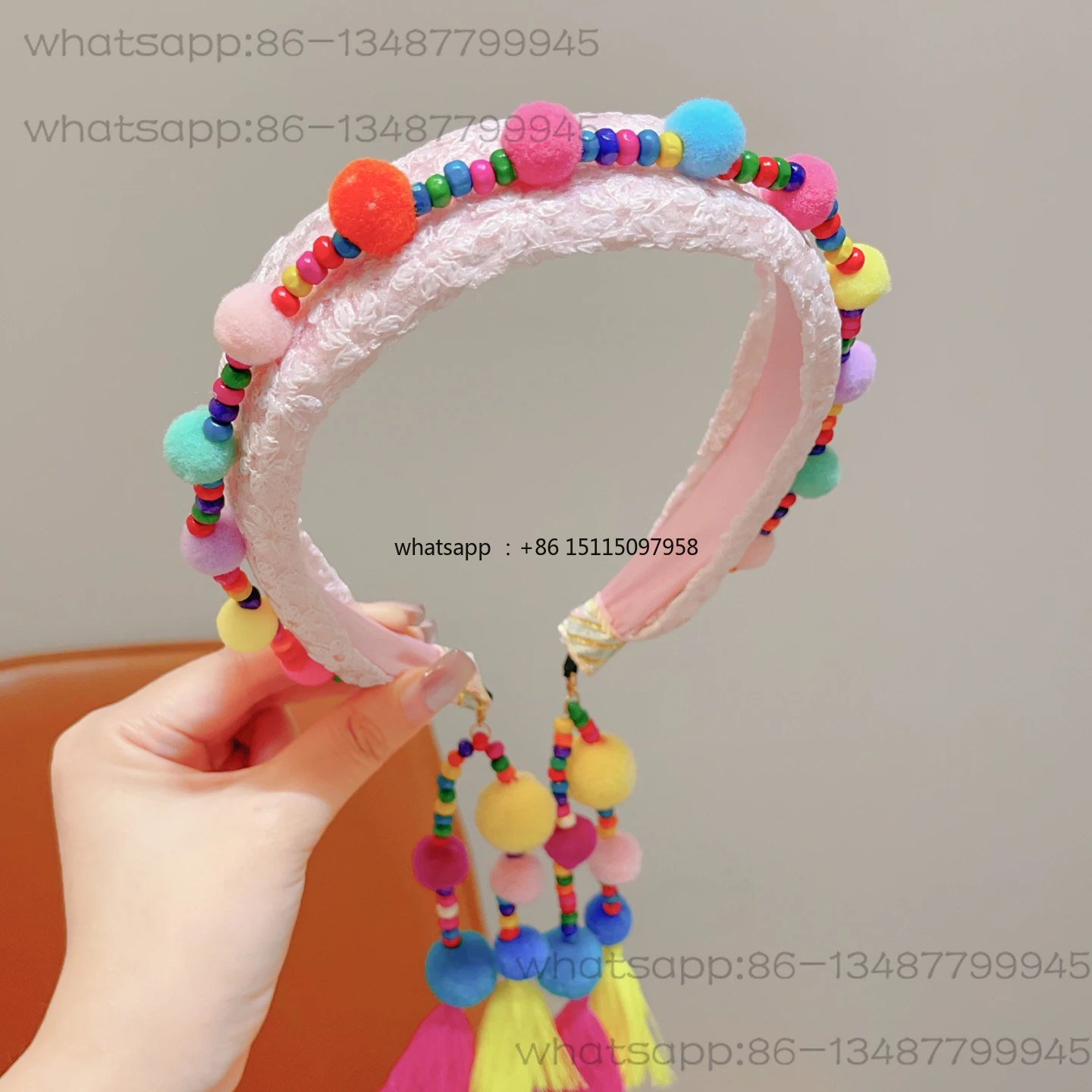 

Children's retro pressure hair headband headband Girls' ethnic hair accessories Baby hairball fringed headband