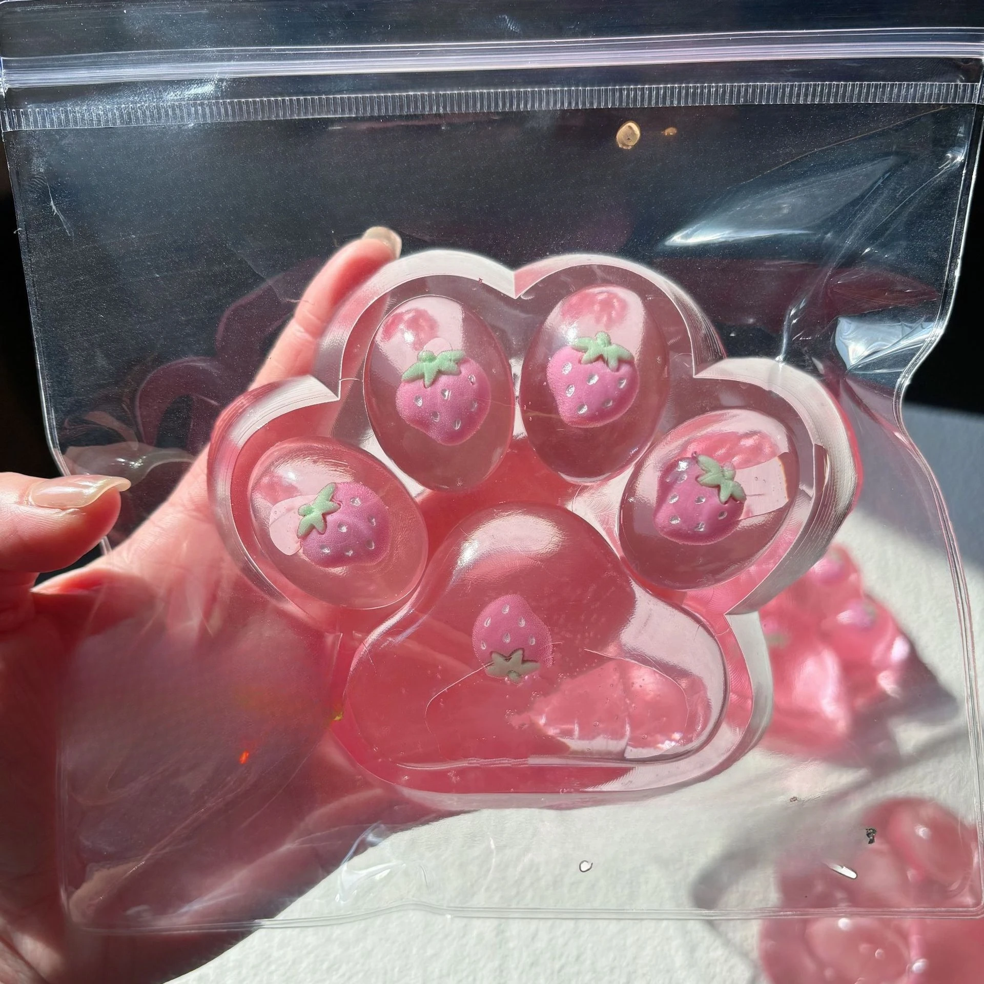 Pink Strawberry Cat Paw Squishy Toy Slow Rebound Stress Reliever Slow Rising Cat Paw Pinch Decompressing Relax Kawaii Gift