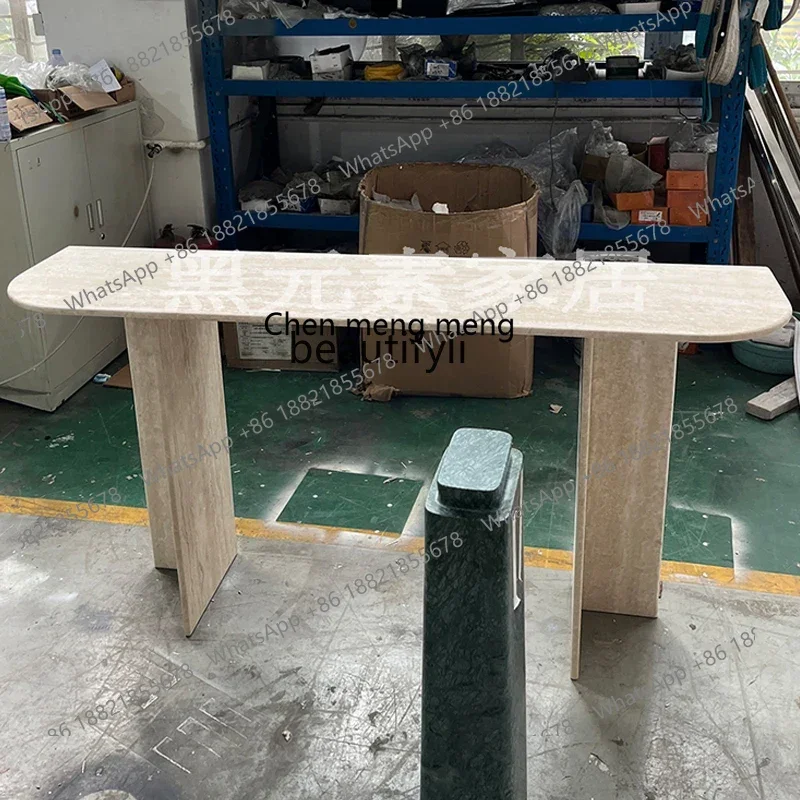 CC Modern marble travertine entrance is opposite the door, entrance   table against the wall, light luxury  extremely